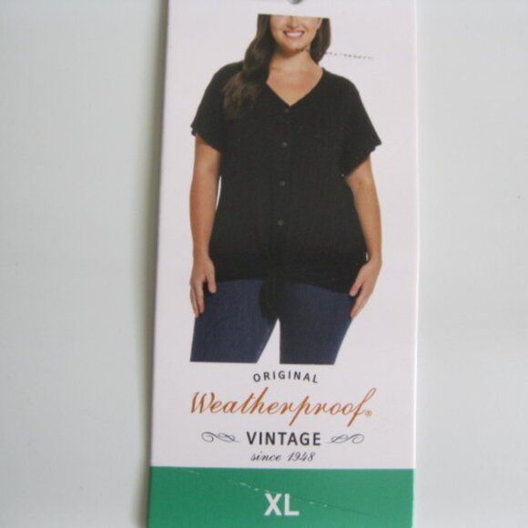 Weatherproof Vintage Ladies' Tie Front button up braided knit Top black XL(1399) - Picture 1 of 8